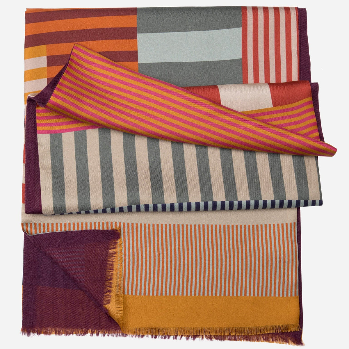 Italian Wool Backed Striped Silk Scarf