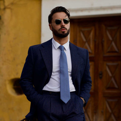 Men's blue Italian silk tie