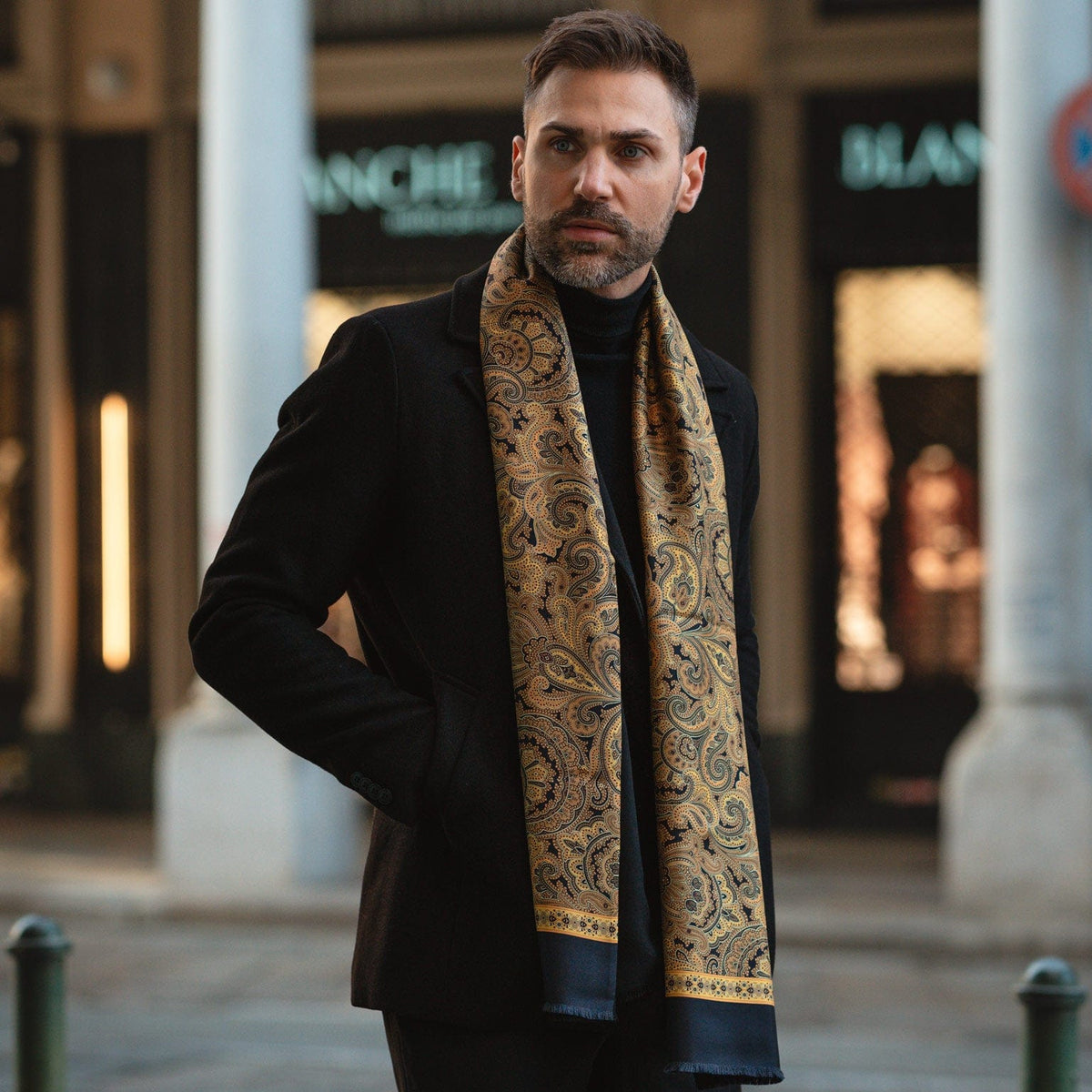 Luxury handmade wool backed paisley silk scarf for men