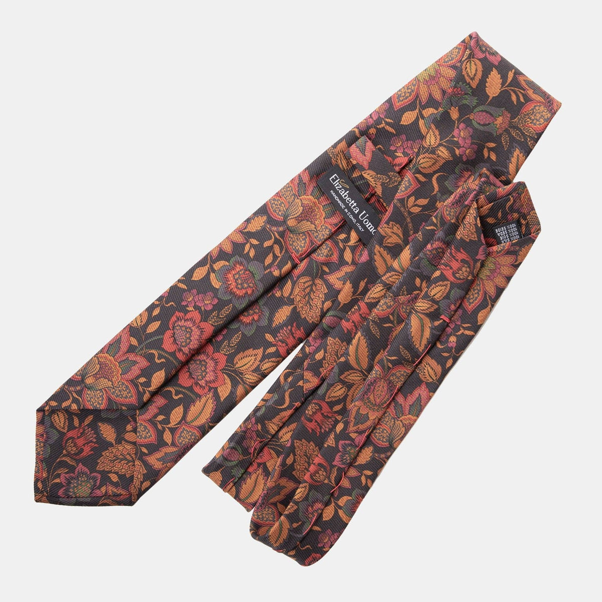 Black Floral Italian Madder Silk Tie