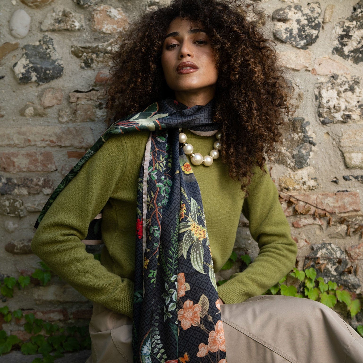 Sara Long Silk Scarf Black - Main Image