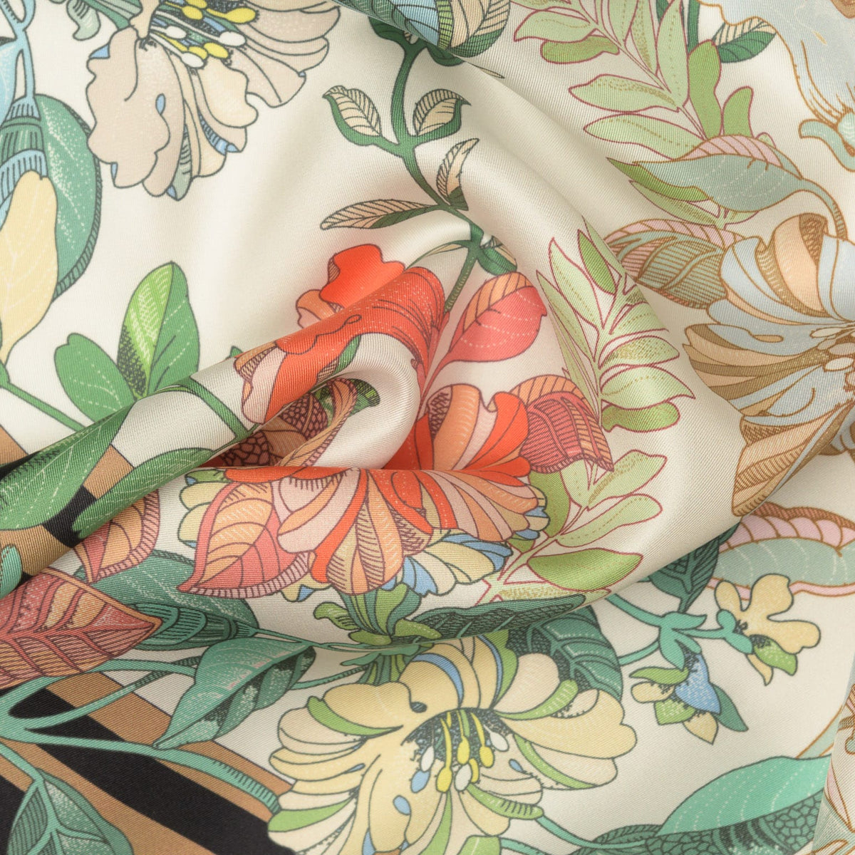 Italian Black Floral Long Silk Scarf