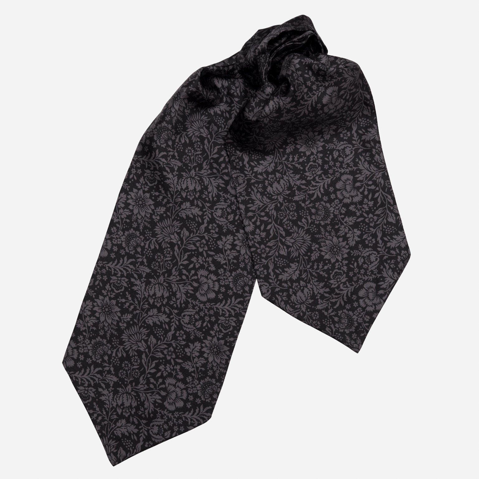 Black Floral Italian Silk Ascot Tie