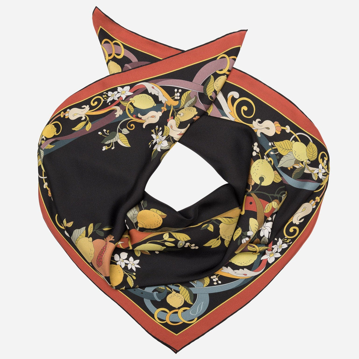 Black Floral Italian Silk Square Scarf