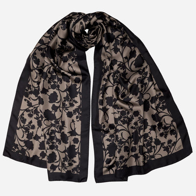 Black Floral Italian Silk Evening Shawl