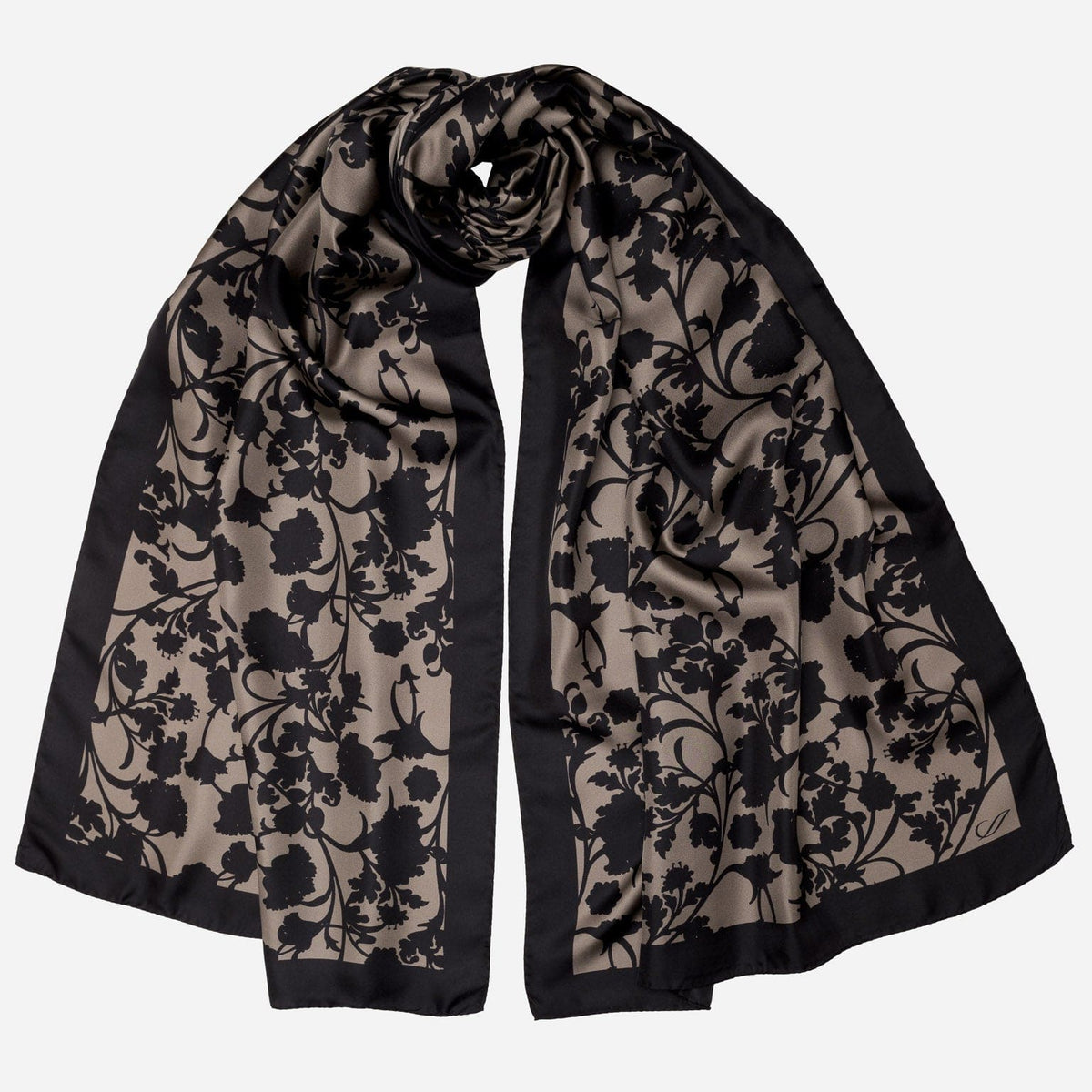 Black Floral Italian Silk Evening Shawl