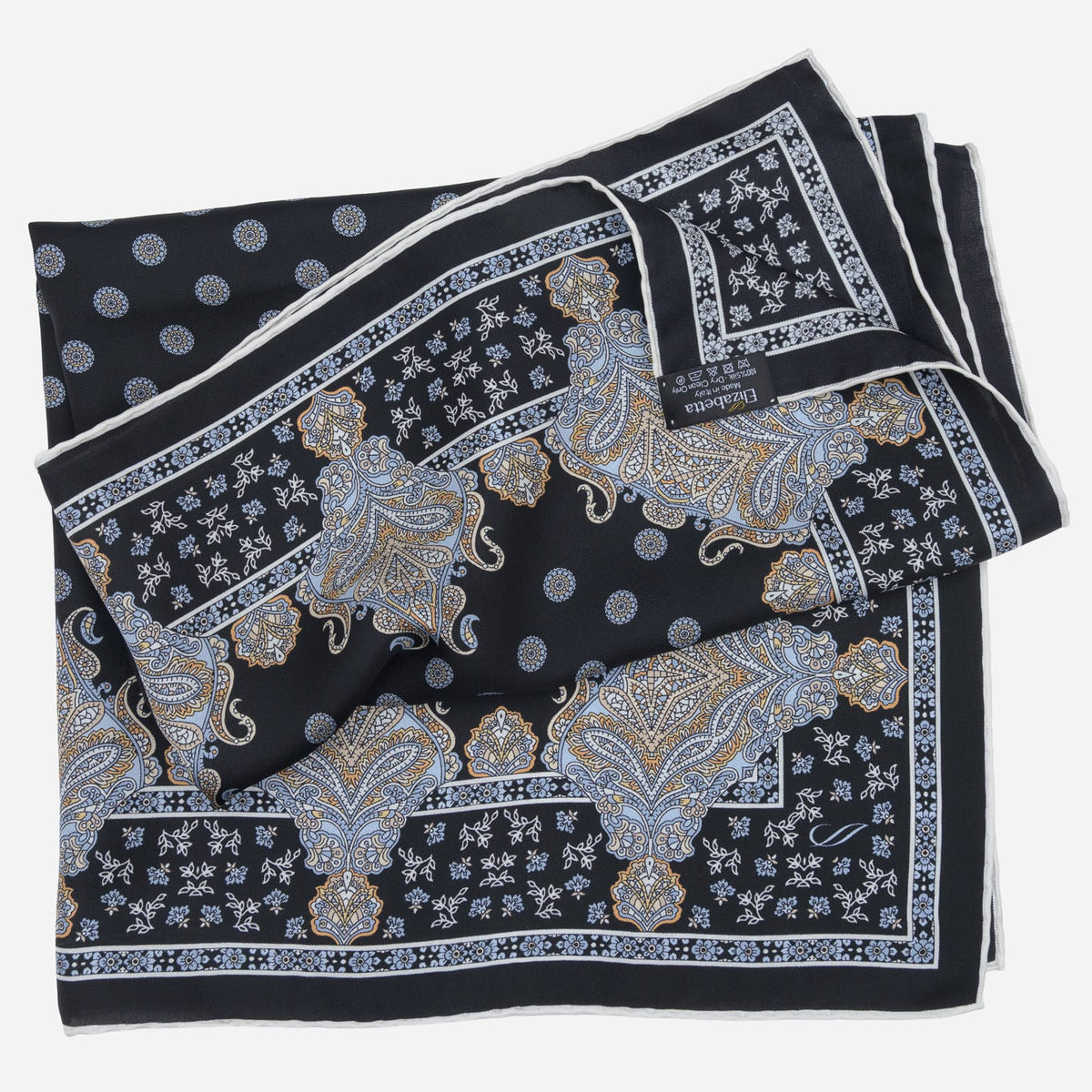 Black Hand-Rolled Italian Silk Neckerchief