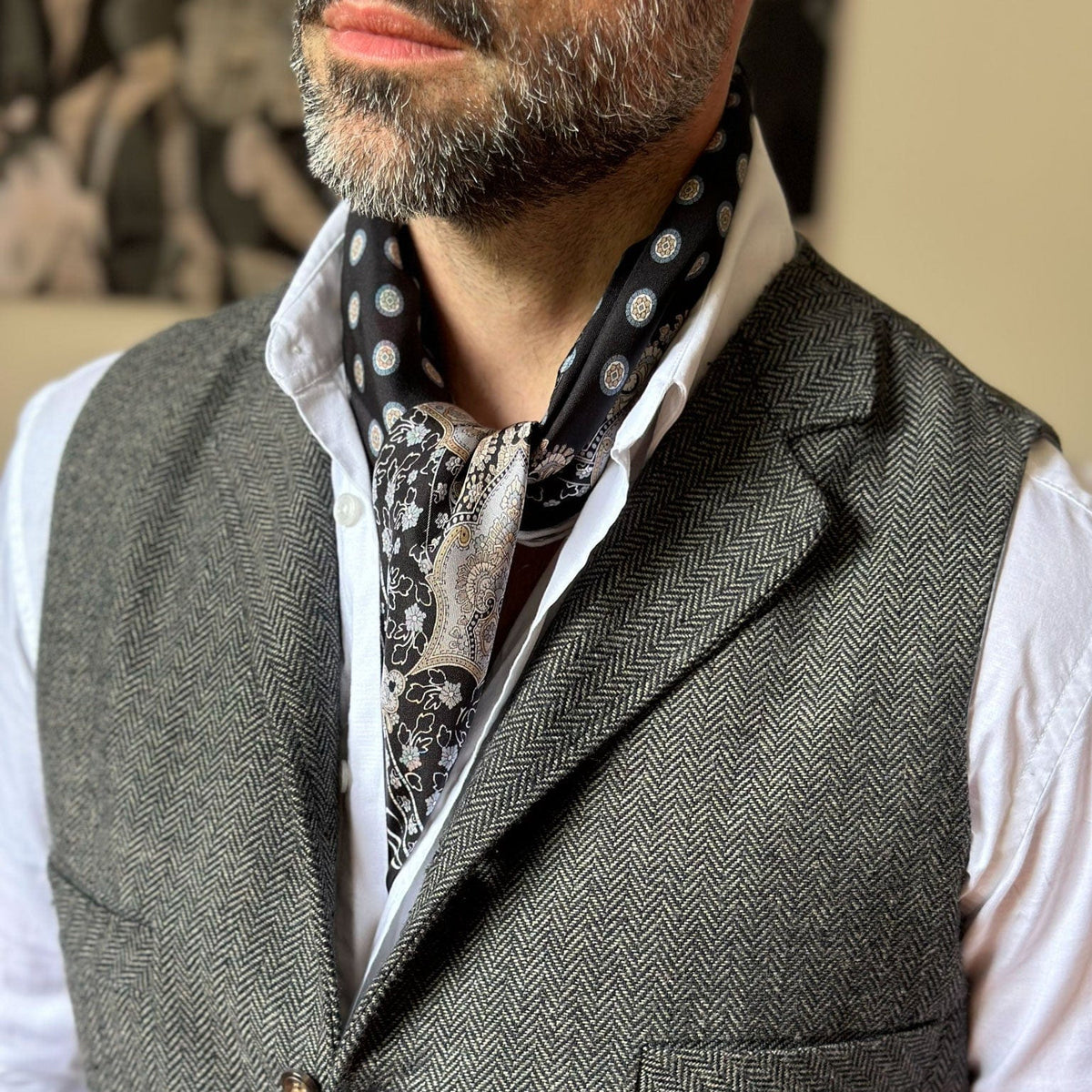 Luxury black silk bandana neck scarf for men