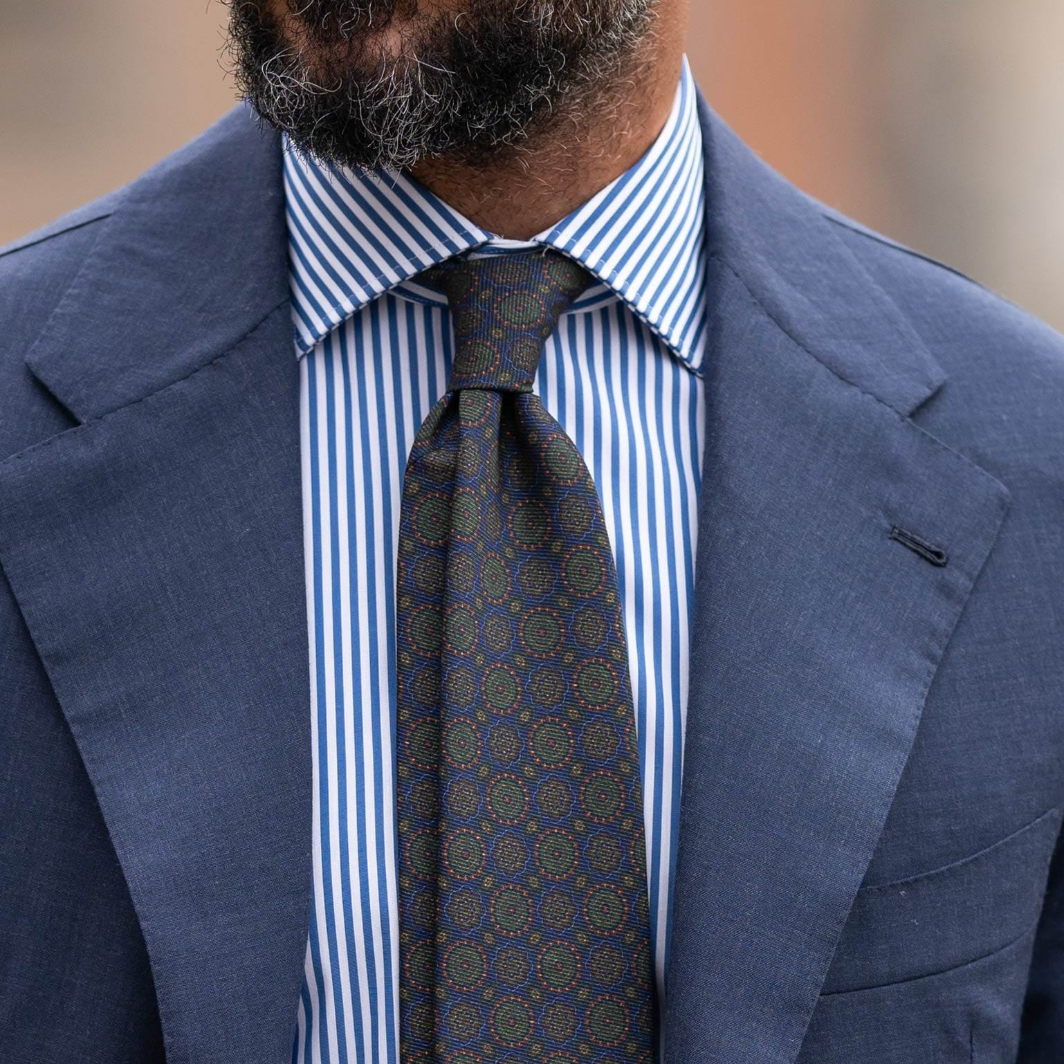 Navy & Green Italian Silk Tie