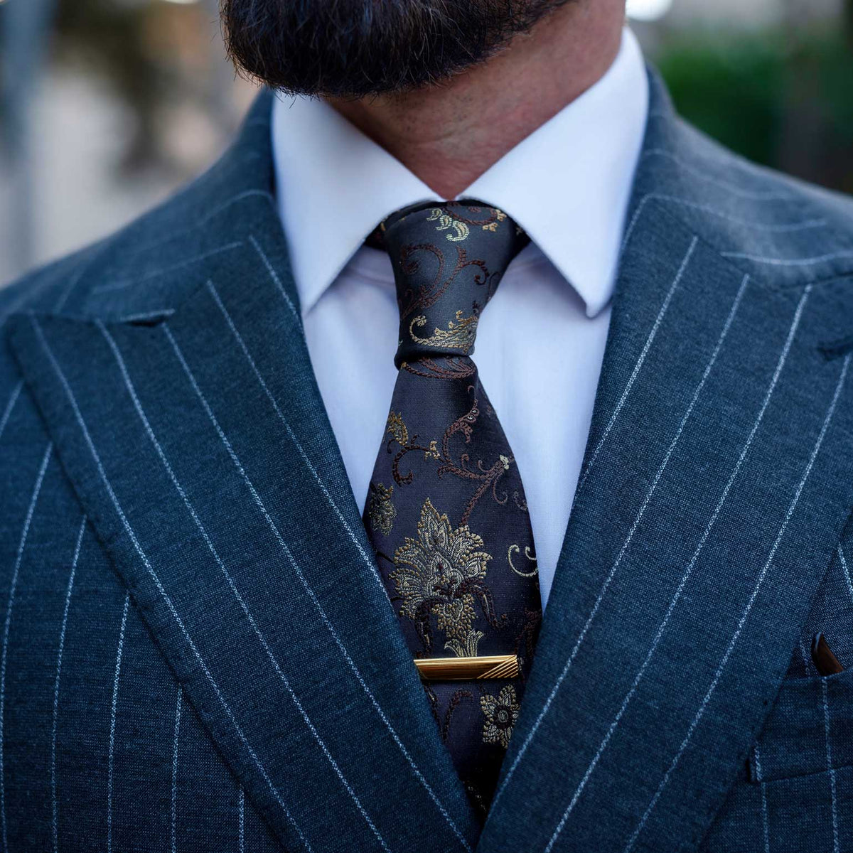 Blue and gold luxury Italian silk tie