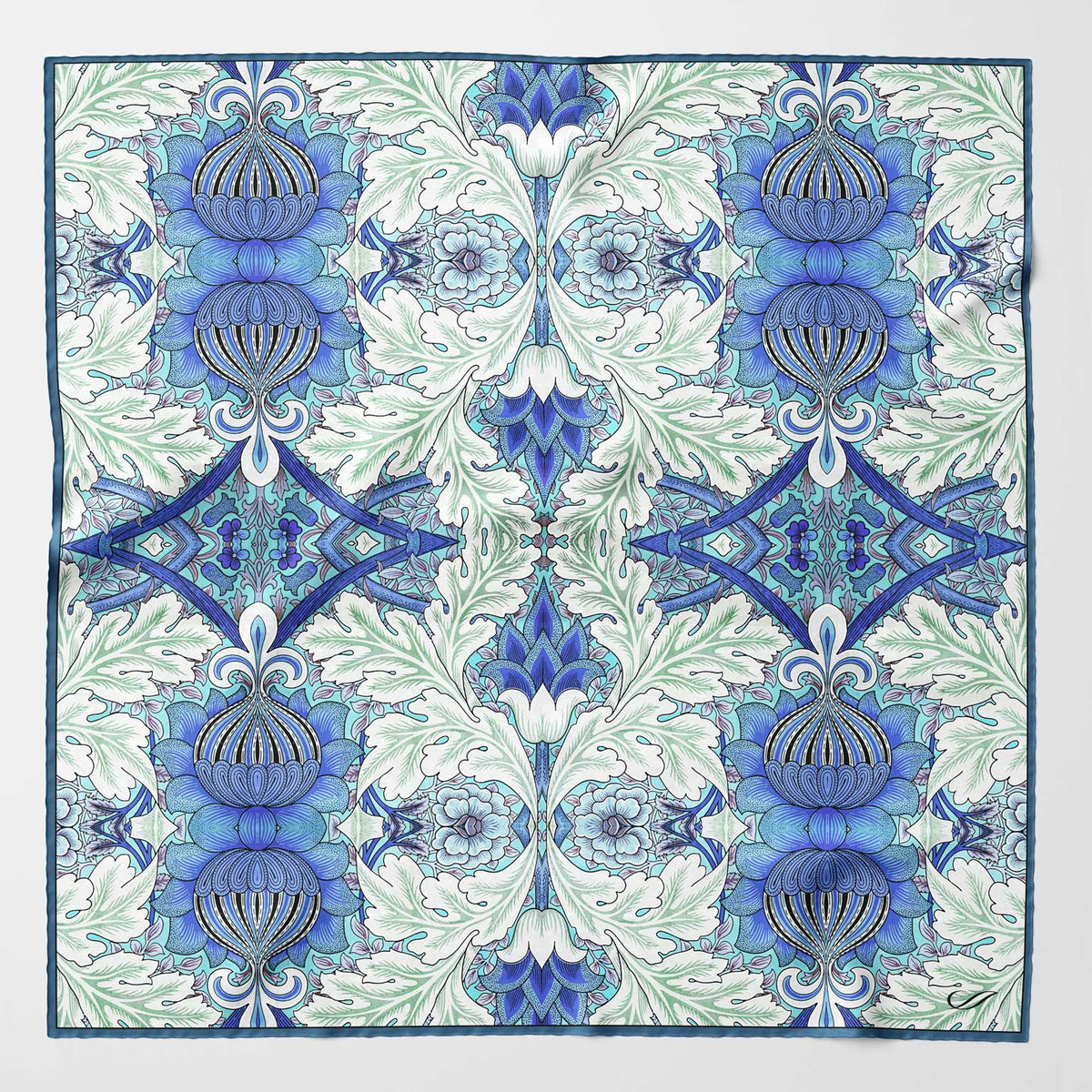 William Morris Blue and Mint Italian Silk Neckerchief