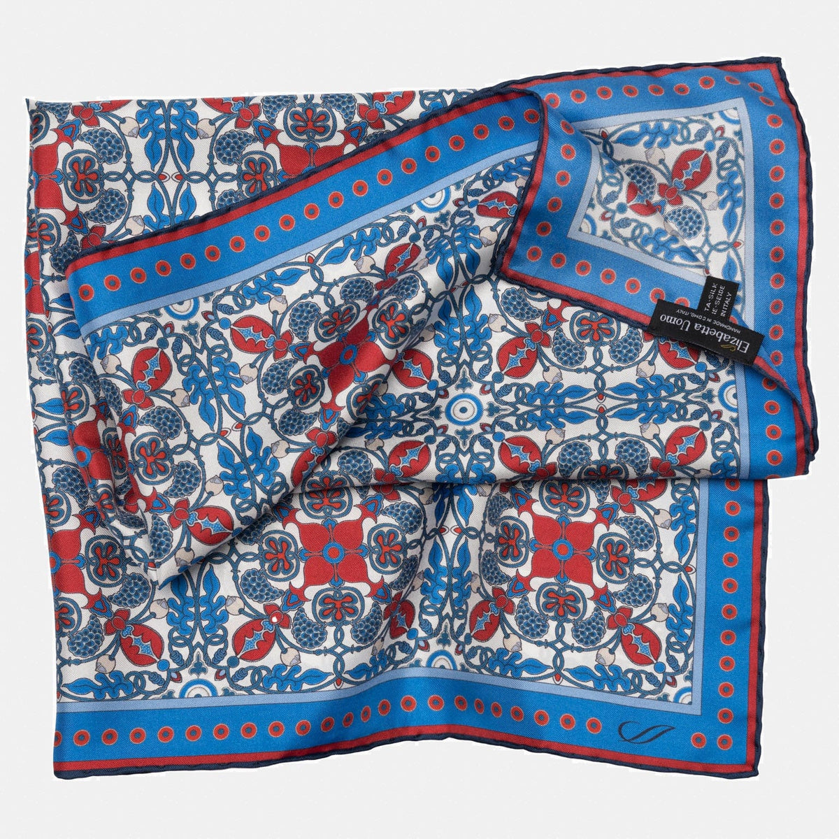 Blue and Red Patterned Italian Silk Neckerchief