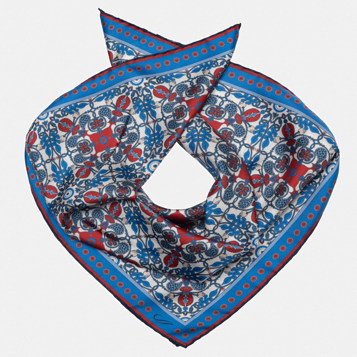 Blue and Red Patterned Italian Silk Neckerchief