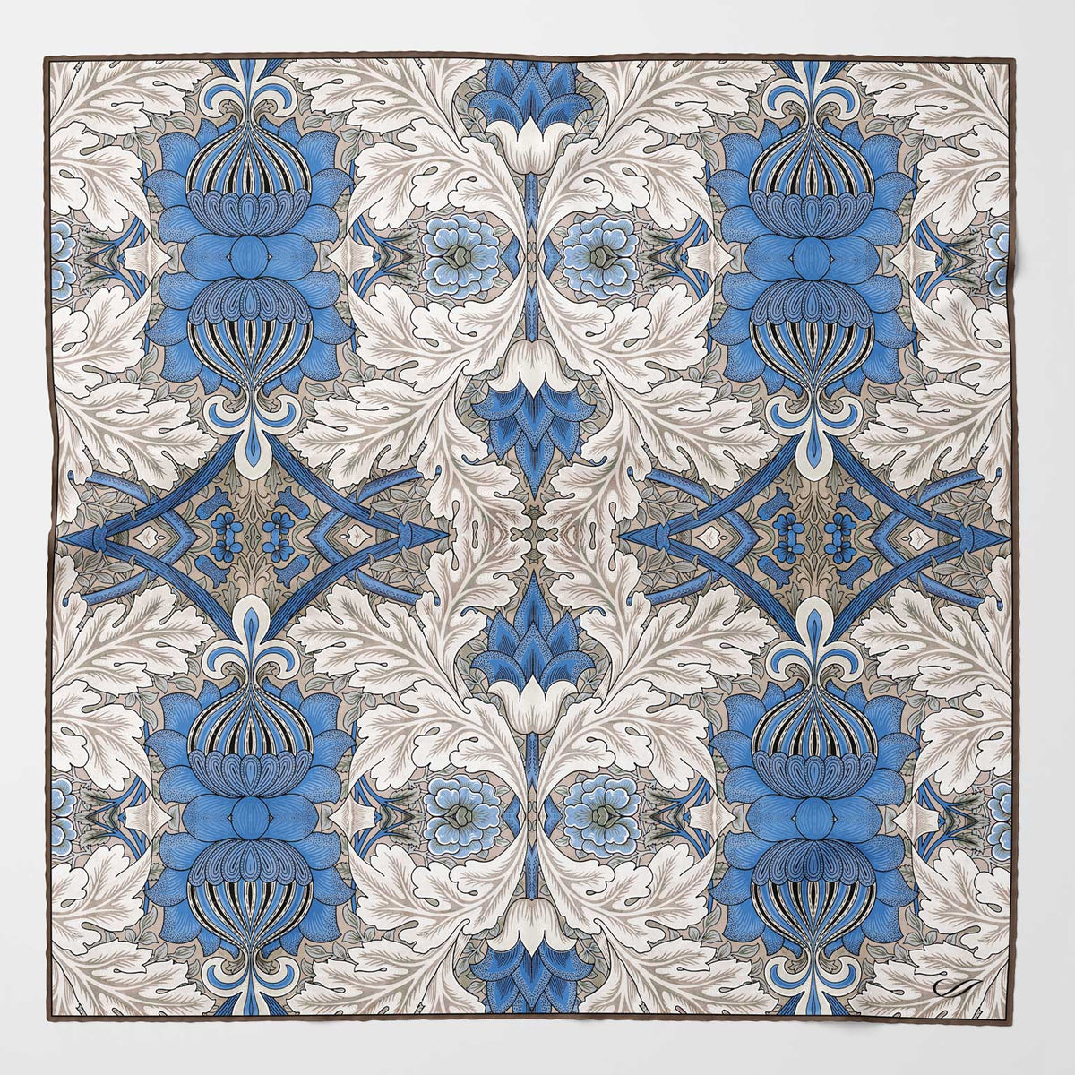 William Morris Blue and Tan Italian Silk Neckerchief