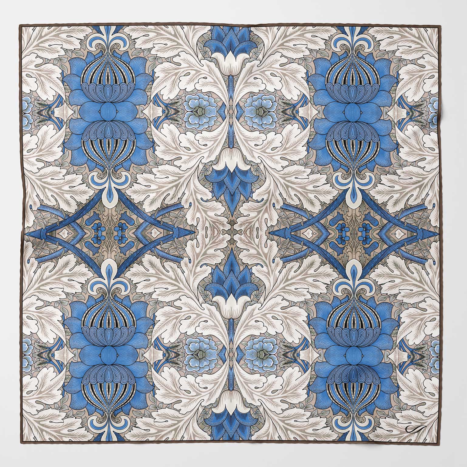 William Morris Blue and Tan Italian Silk Neckerchief