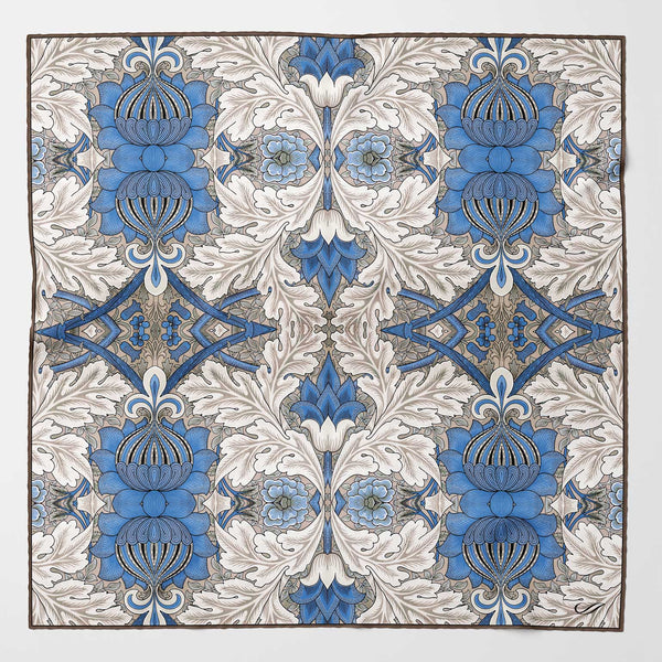 Blue and Tan William Morris Silk Pocket Square