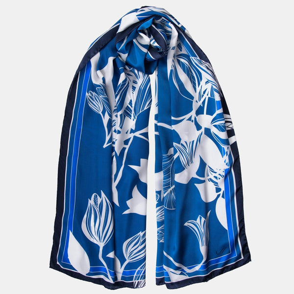 Blue Italian Silk Satin Evening Shawl