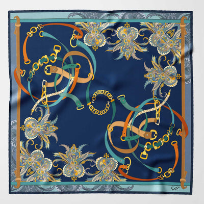 Luxury blue equestrian small silk neck scarf