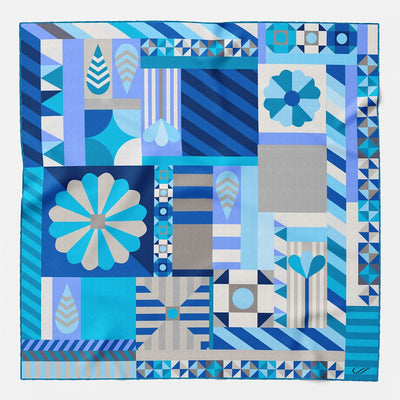 Women's Geometric Blue Silk Bandana
