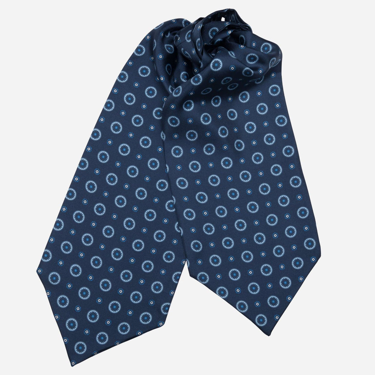 Blue Italian Silk Ascot Tie - Medallion Print