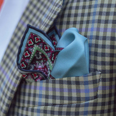 Blue paisley silk pocket square