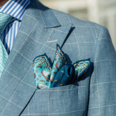 Italian Designer Navy Silk Pocket Square