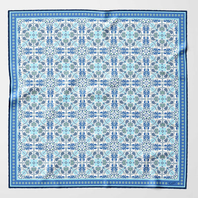 Blue Patterned Italian Silk Neckerchief
