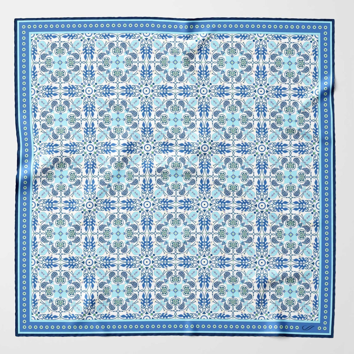 Blue Patterned Italian Silk Neckerchief