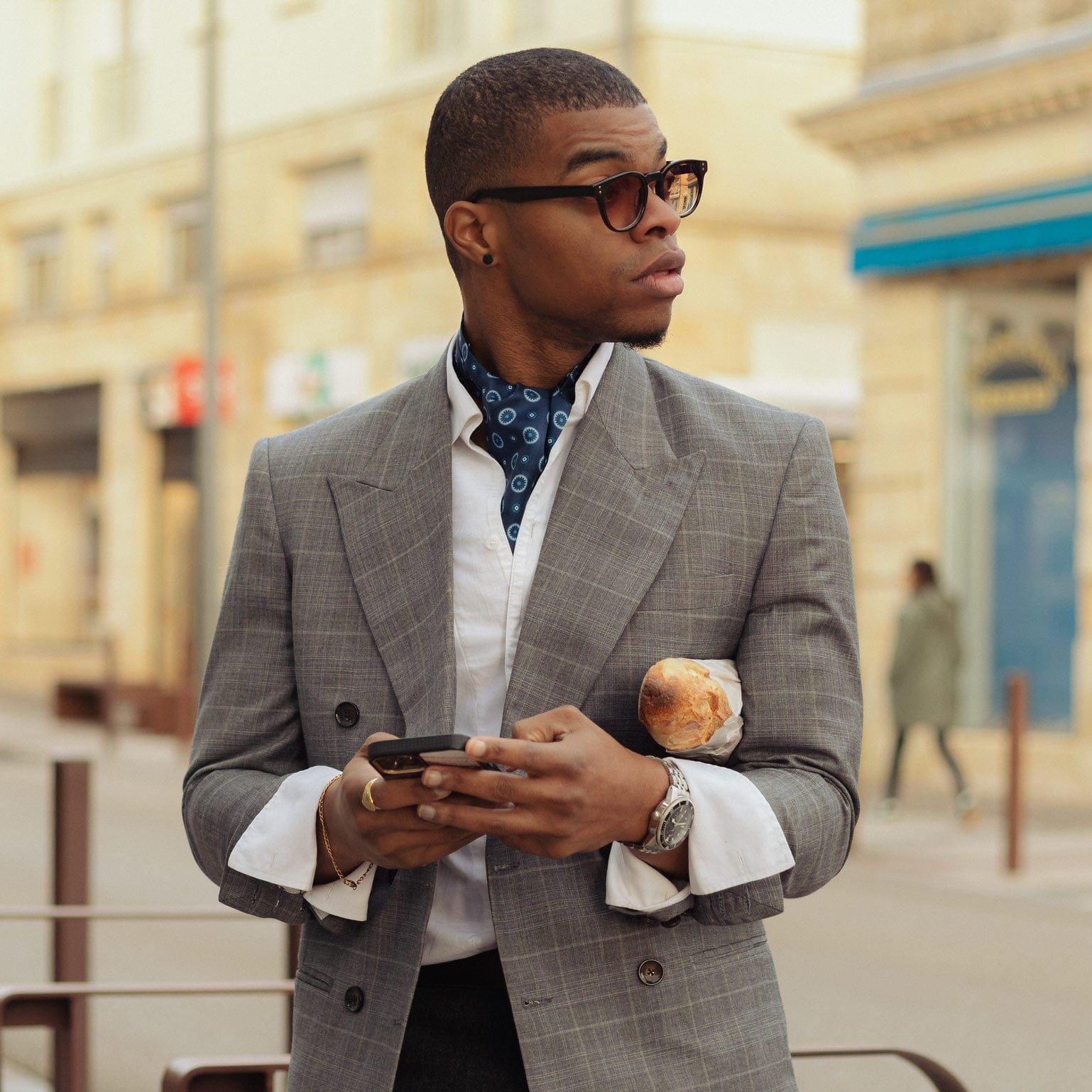 Blue Italian Silk Ascot Tie - Medallion Print