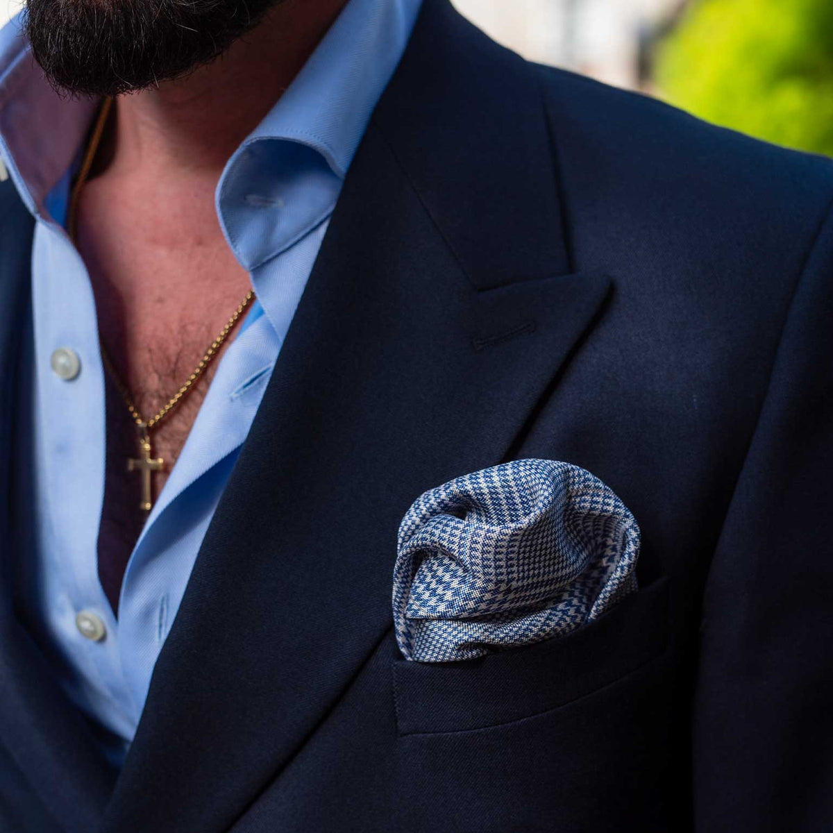 Luxury Italian hand rolled large silk double-sided pocket square for men