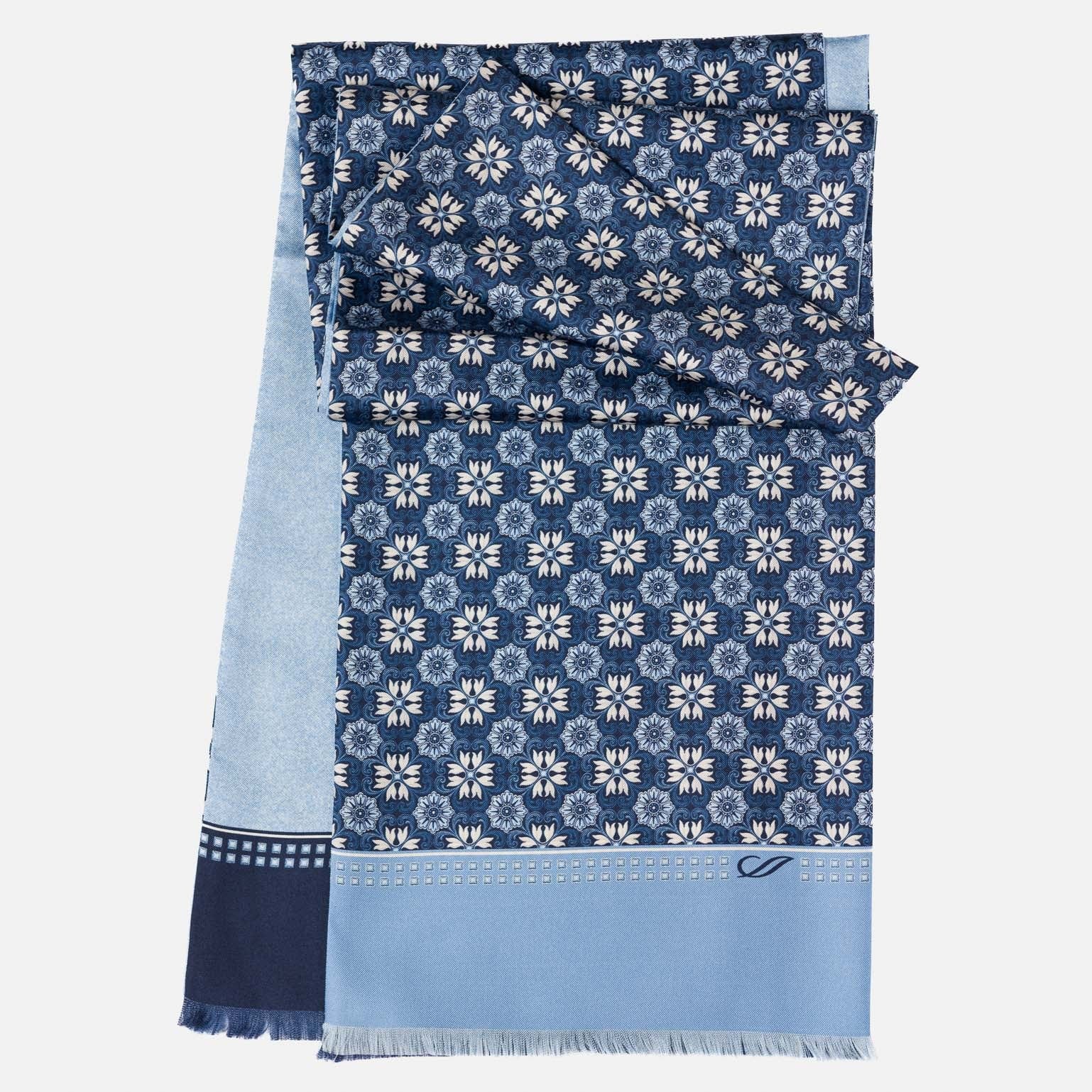 Luxury double sided blue silk dress scarf