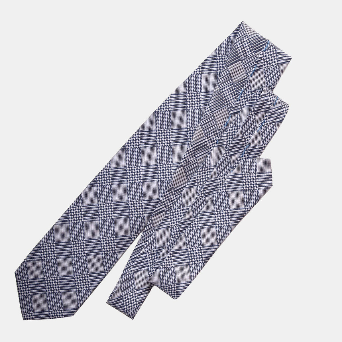 Handmade Italian Blue Glen Plaid Silk Tie