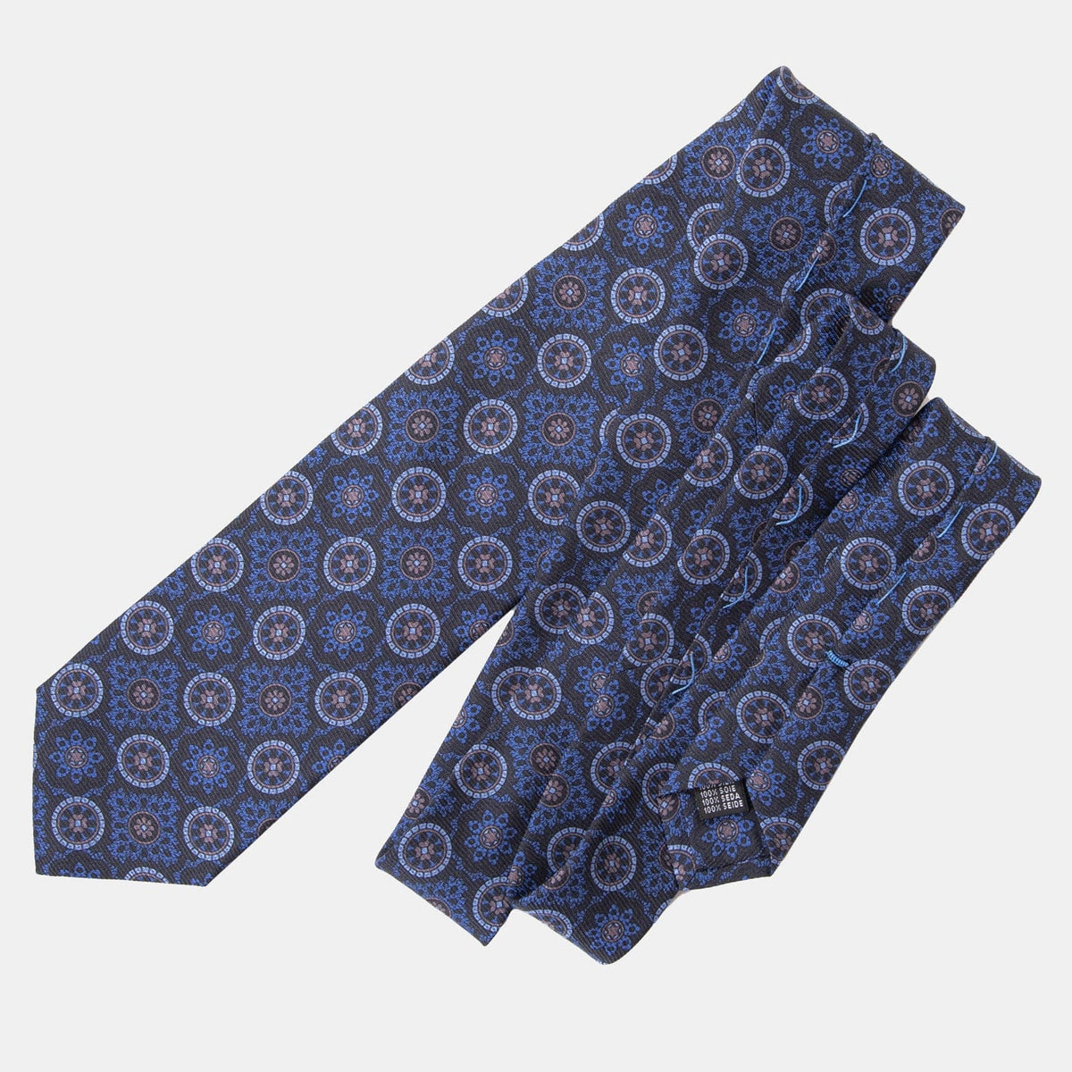 Extra Long Men&#39;s Italian Blue Medallion Silk Tie