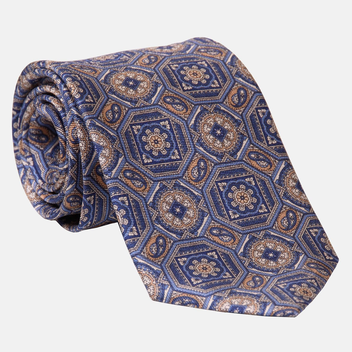 BluBlue and Tan Handmade Italian Silk Tie