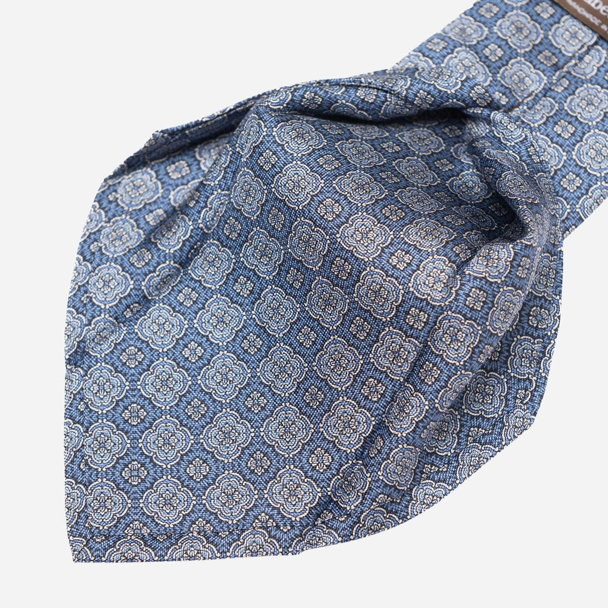 Handmade Blue Medallion Italian Silk Tie