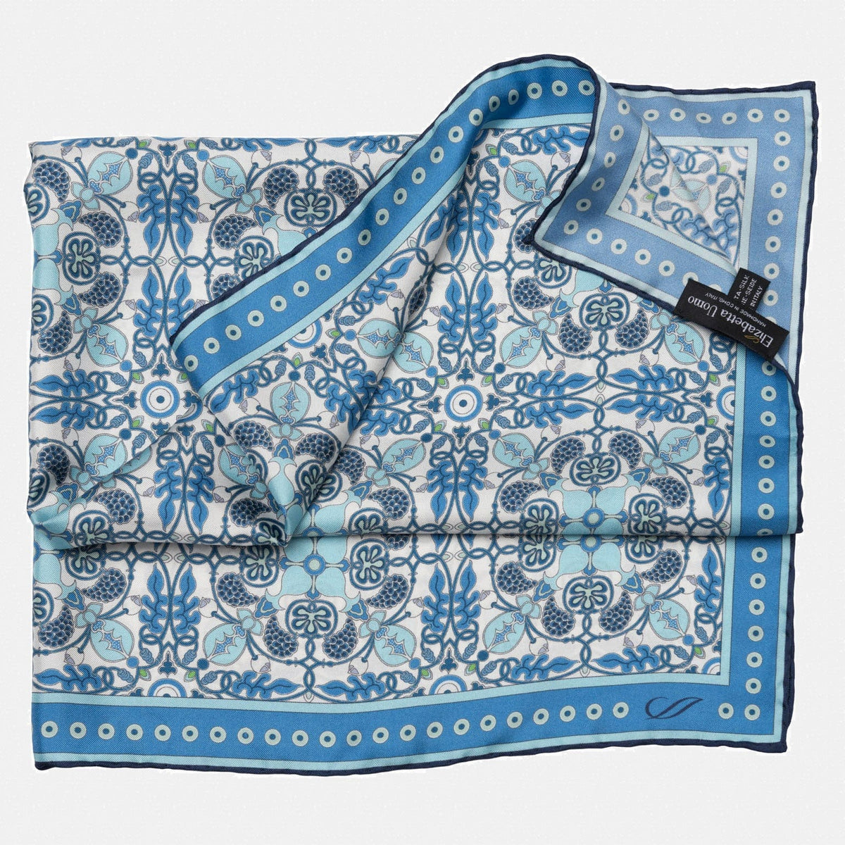 Blue Patterned Italian Silk Neckerchief