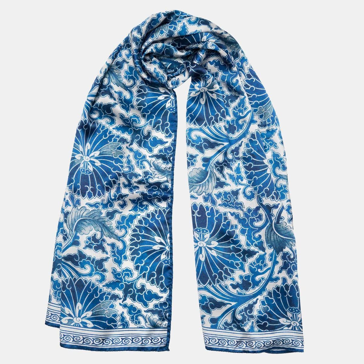 Blue Silk Satin Long Scarf - Made in Italy