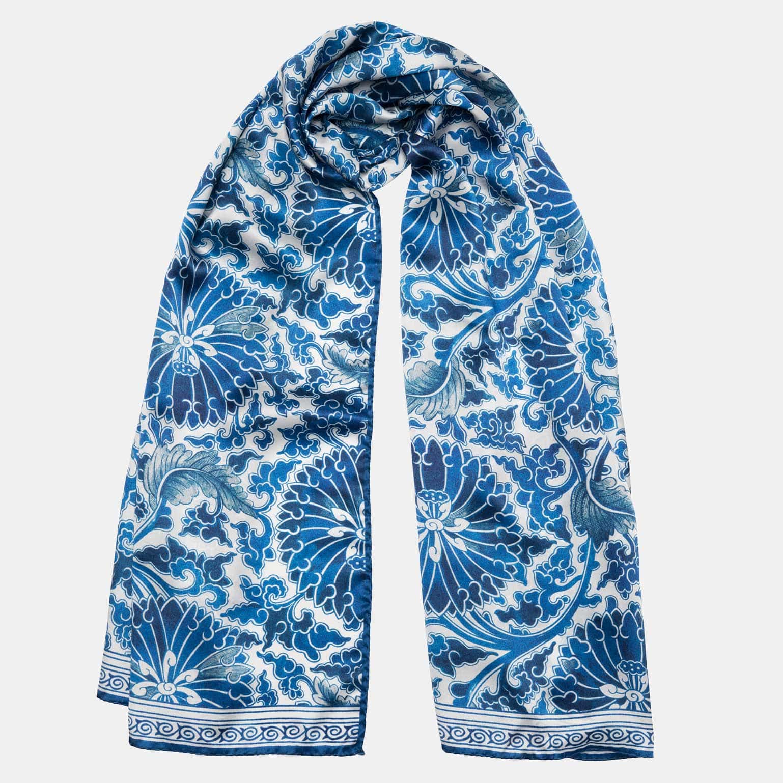 Women's blue and white silk luxury Italian fashion scarf