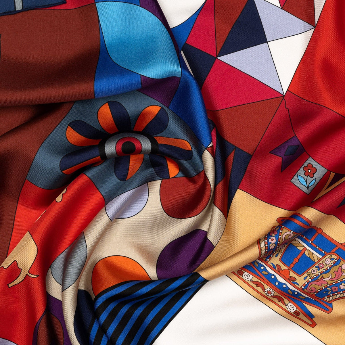 Italian Red and Blue Silk Square Scarf