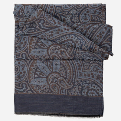 Blue Paisley Italian Wool Silk Scarf