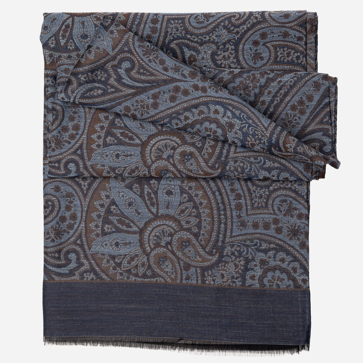 Blue Paisley Italian Wool Silk Scarf