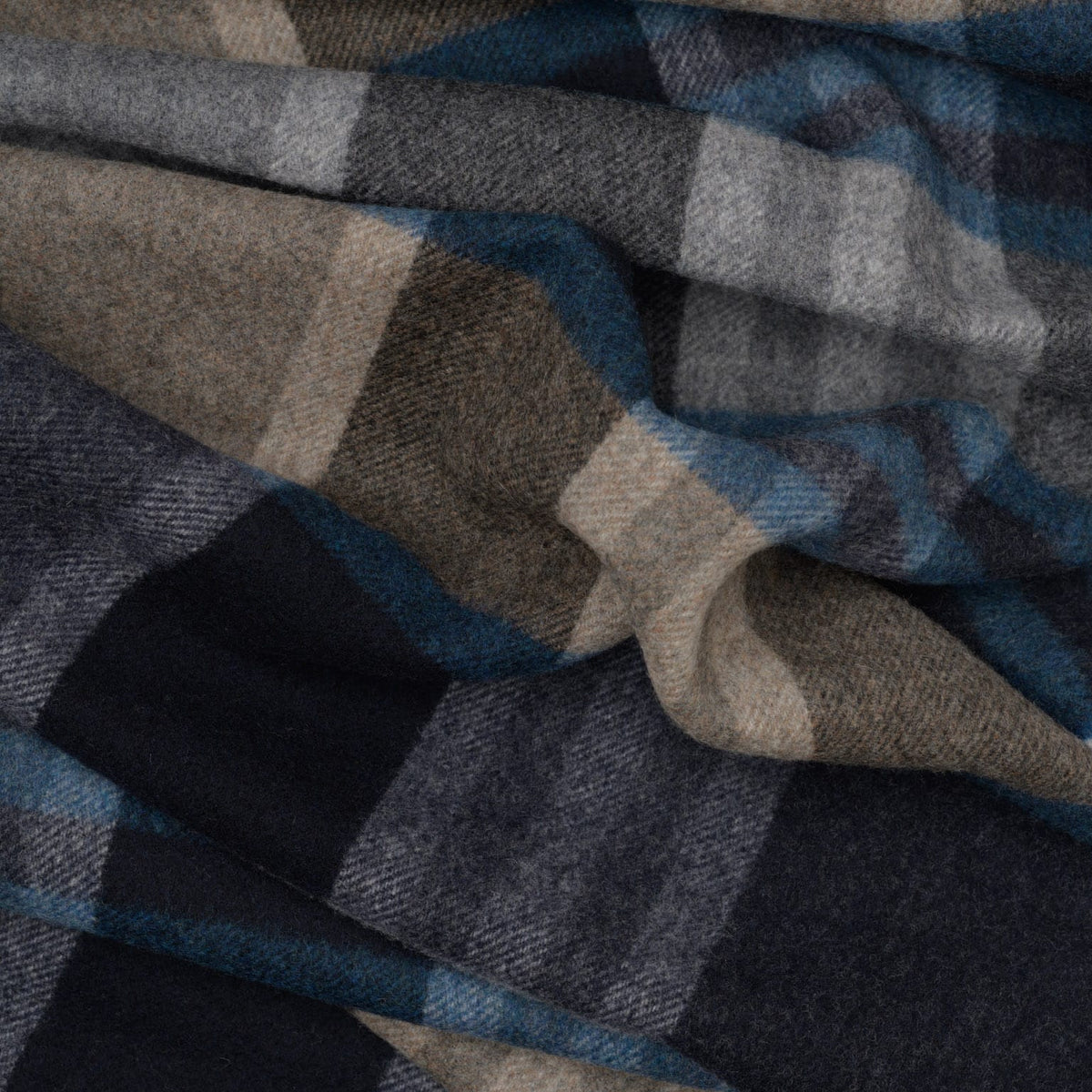 Blue Plaid Wool Cashmere Scarf
