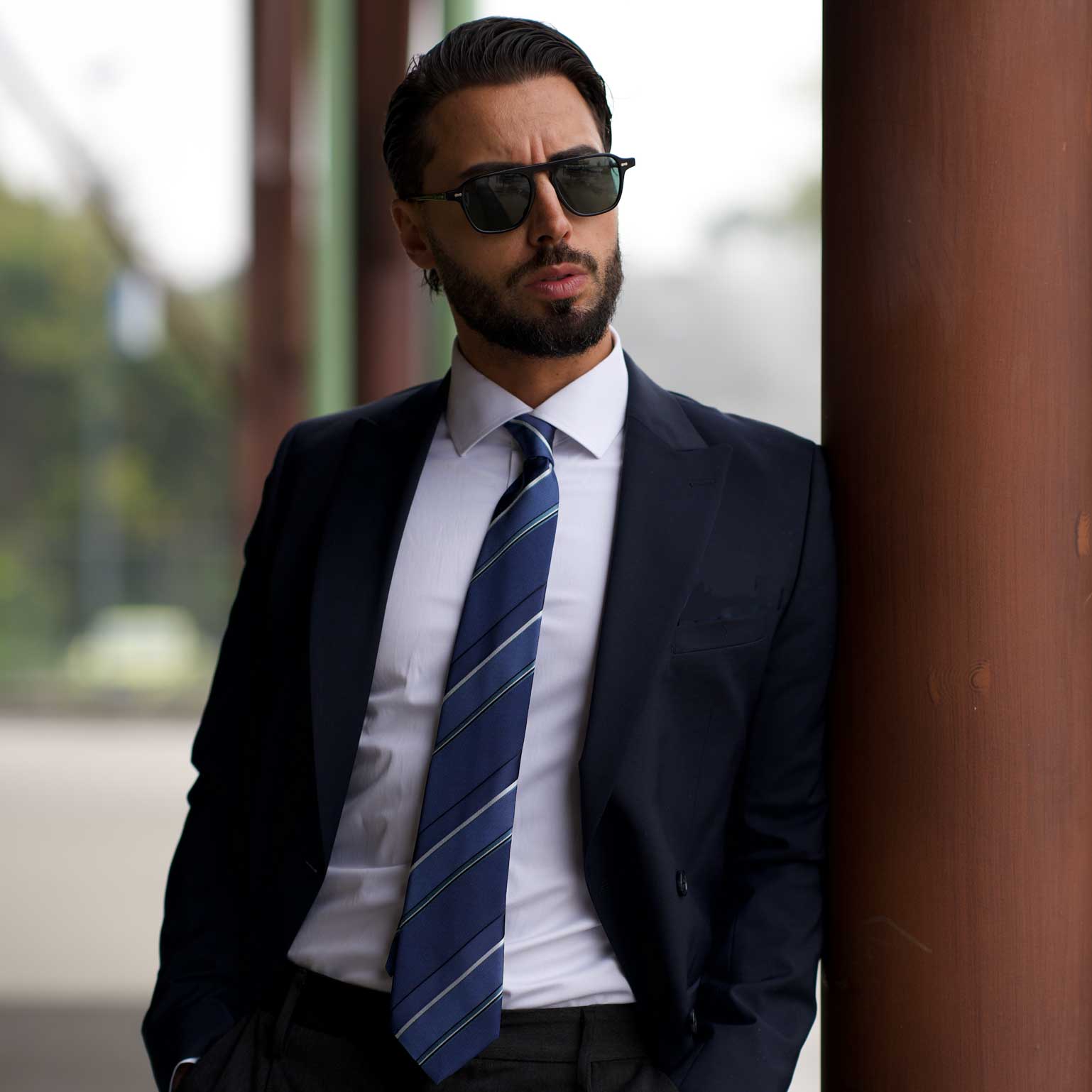 Italian Handmade Blue Striped Silk Tie