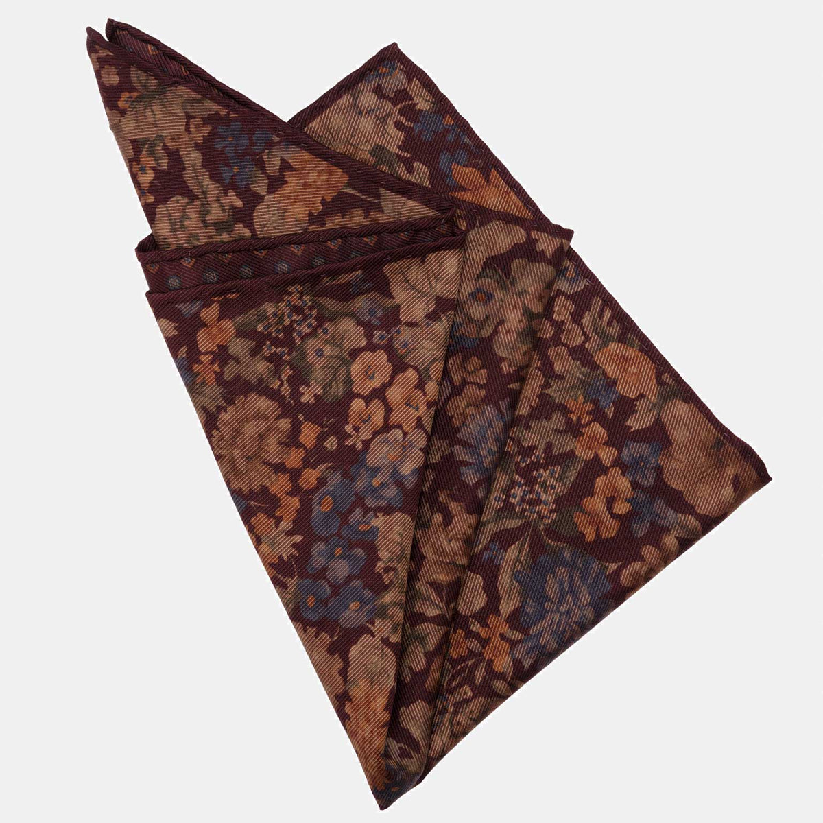 Italian Silk Pocket Square Floral Bordeaux