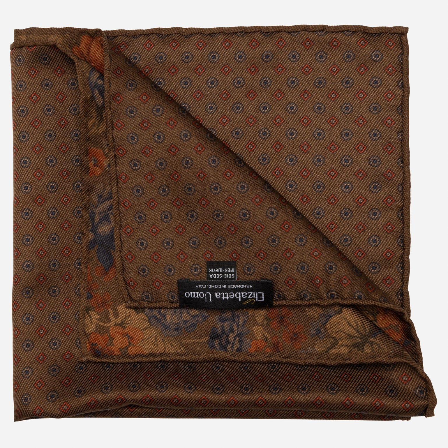 Double Sided Silk Pocket Square Floral Brown