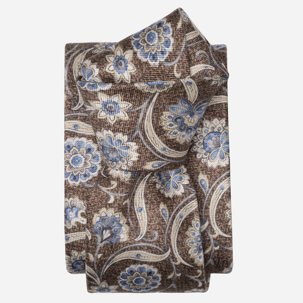 Handmade Brown Floral Italian Silk Tie