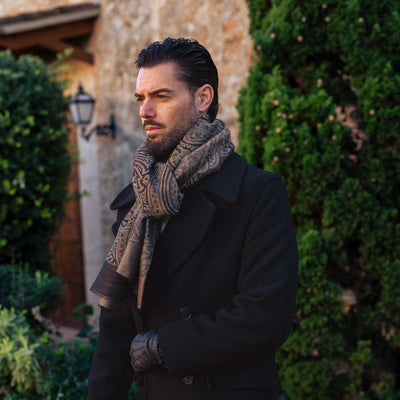 Mens brown Italian wool luxury scarf