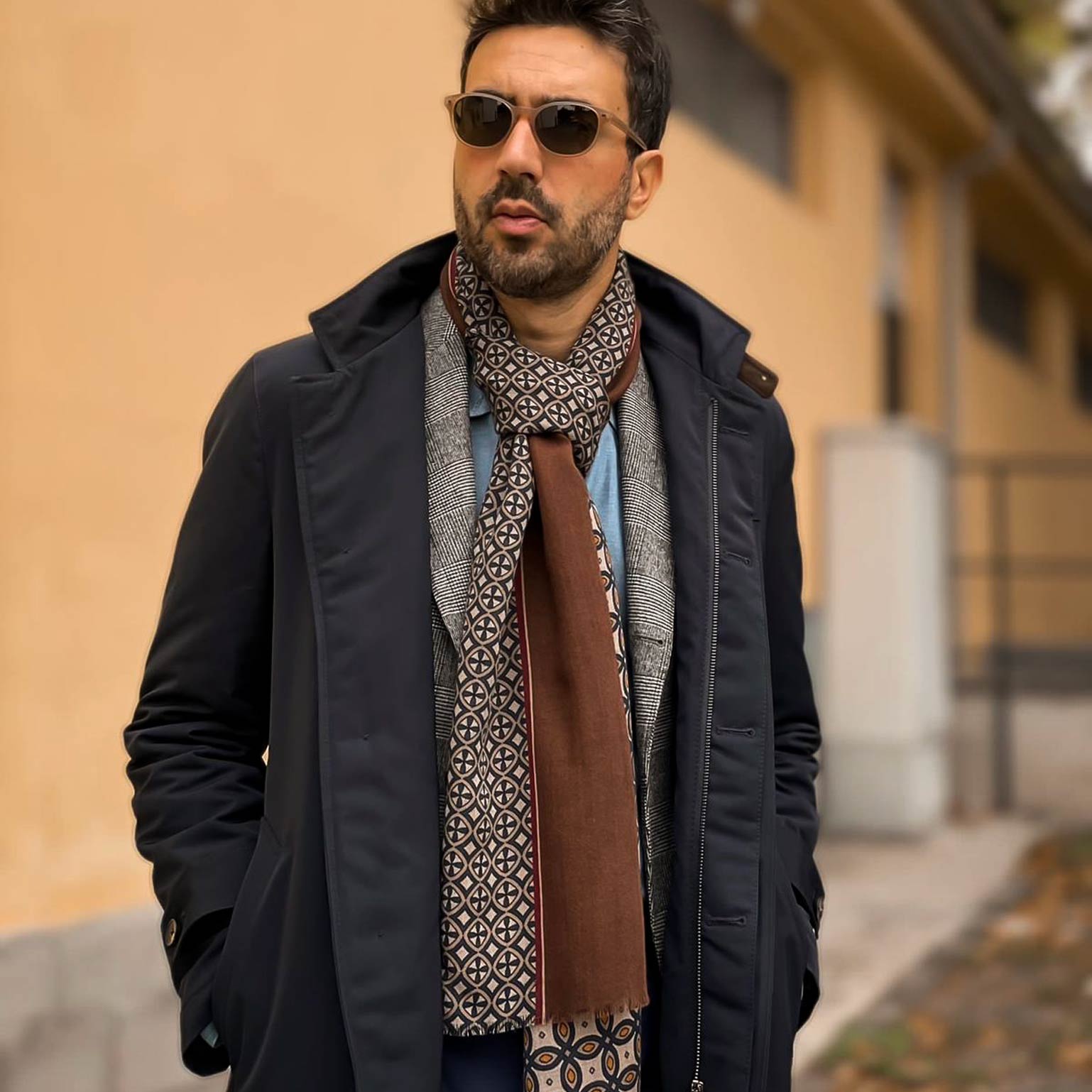 Men's Italian Wool Scarf - Brown - Elizabetta
