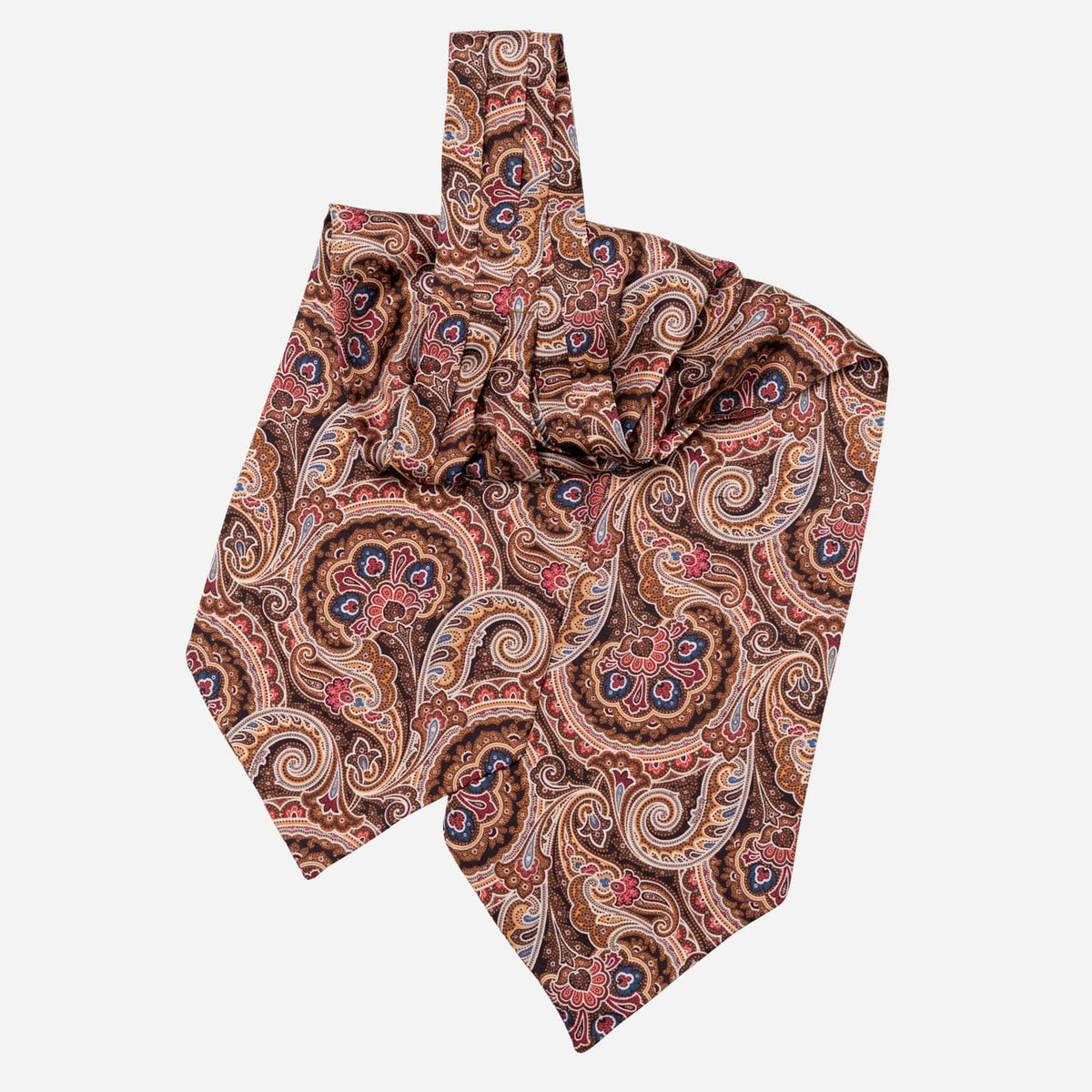 Brown Red Italian Silk Ascot Tie Day Cravat