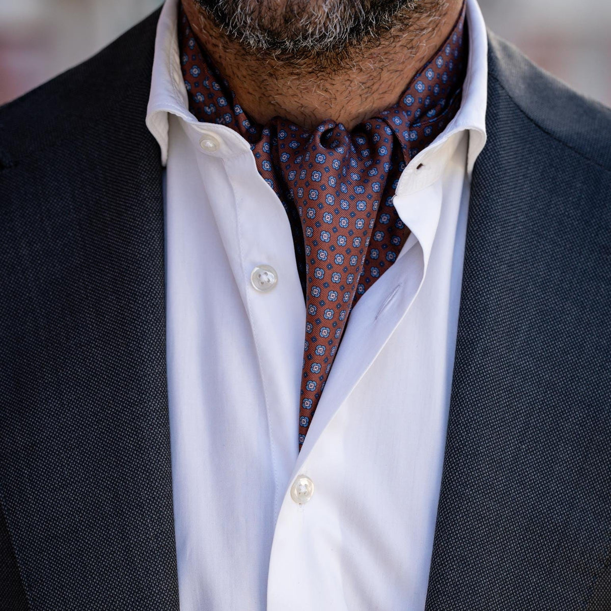 Brown handmade silk day cravat made in Como, Italy